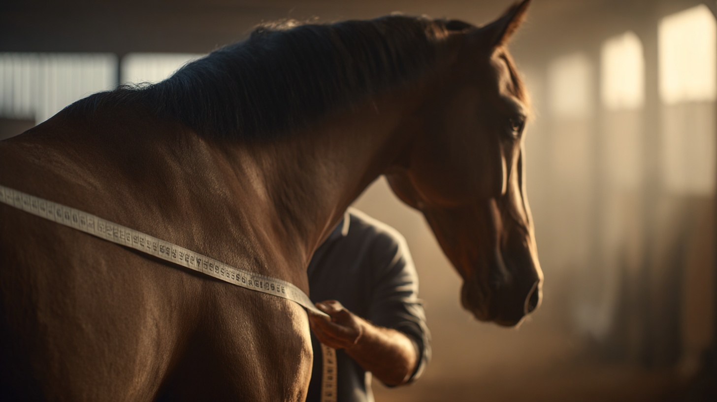 Un cavalier mesure un cheval avec un mètre ruban